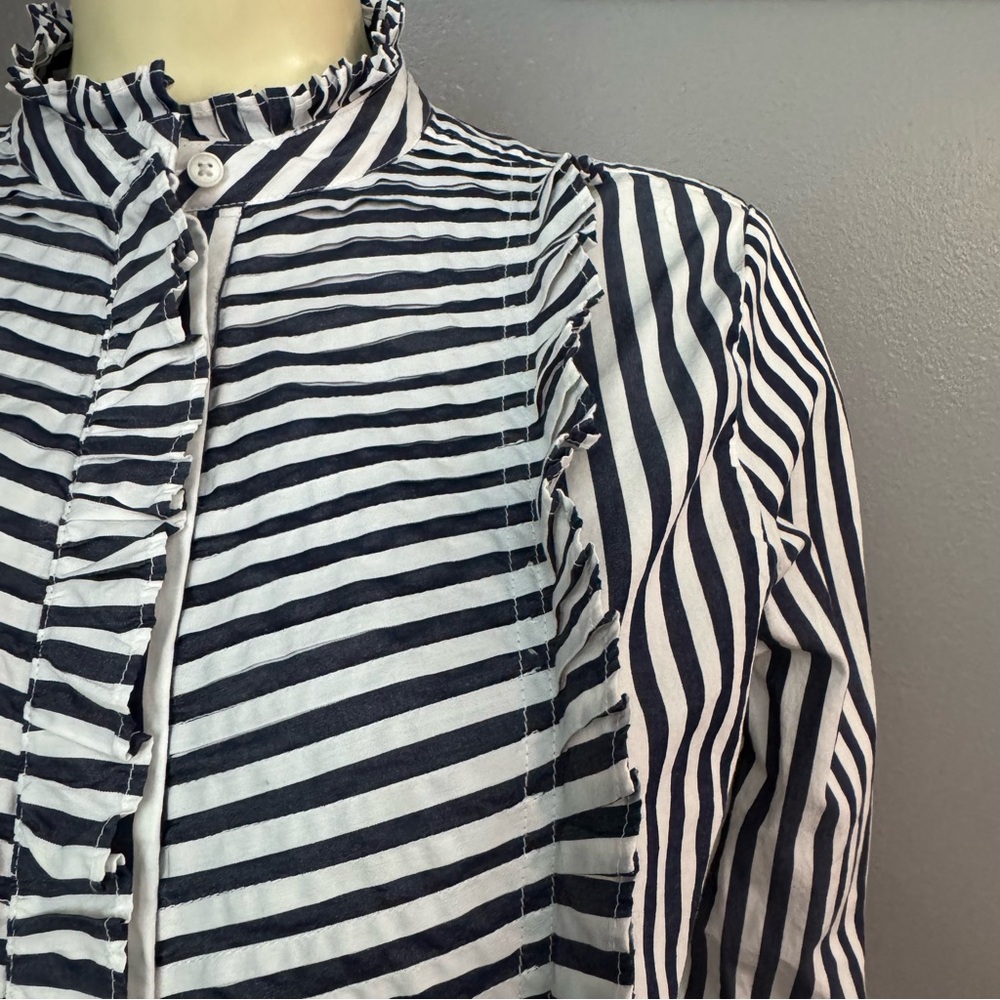 Ruffle-trim tuxedo shirt in stripe - Picture 5 of 12